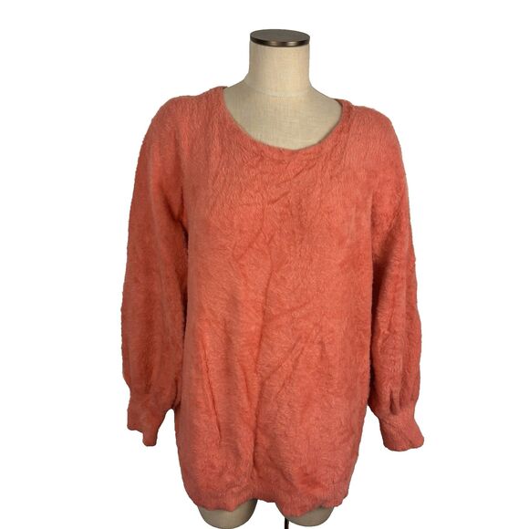 Chico's Womens 2 / L Sweater Puff Sleeve Eyelash Crewneck Pullover Soft Fuzzy - Picture 1 of 7